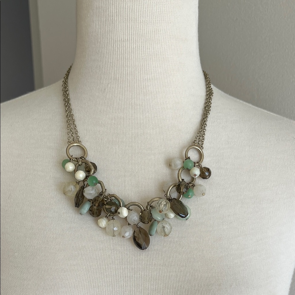 Talbots Green and White Beaded Necklace